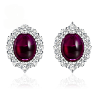 wholesale 925 Silver New Style Full Diamond-Encrusted 8*10 Simulated Pigeon Blood Red Carnelian Earrings, Wealthy Women's Design-E319 Carnelian Earrings 925 Silver