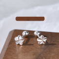 wholesale 999 Silver Flower Ear Studs Women Korean Style Cute Sweet Five-Petal Flower Ear Studs Delicate Frangipani Ear Accessories for Dropshipping-0-0