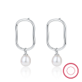 wholesale Metal: 925 Sterling Silver Long Minimalist Hoop Earrings with Natural Pearls for Women, High-End Design Wholesale Jewelry-0-4
