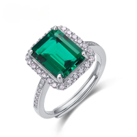 wholesale Metal, European and American new luxury rectangular lab-grown emerald ring for women, vintage fashion princess band, high-end feeling hand accessory-Cultivating Ruby Adjustable opening