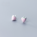 wholesale S925 Sterling Silver Korean Style Minimalist Pink Strawberry Ear Studs, Fresh and Sweet Ear Jewelry G2008-0-2