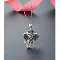 wholesale S925 Sterling Silver Retro Craft Inlaid Diamond Elephant Necklace Pendant Travel Souvenir Collarbone Chain Jewelry-0-3