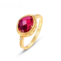 wholesale S925 Sterling Silver New Fashion Minimalist Geometric Ruby Ring, Stylish and Unique, Available for Drop Shipping-10K gold + swimming paint>Adjustable opening