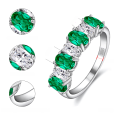 wholesale S925 Sterling Silver Cross-Border New Egg-Shape Cultured Emerald Ring, Colored Gemstone Stackable Ring, European and American Fashion Retro-0-5