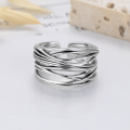 wholesale S925 Silver Fashion European and American Retro Vintage Cross-Winding Line Geometric Design Open Adjustable Ring-0-3