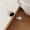 wholesale S925 Sterling Silver Black Agate Oval Ring for Women, New Retro Korean Style Minimalist Fashion Heavy Duty Statement Ring-0-2