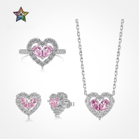 wholesale S925 Sterling Silver Cross-Border Europe and America Earrings Ring Necklace Women's Exquisite Heart Full Zircon Inlaid Fashion High-End Set-Platinum and Pink Diamond DY1D0361-SW-BF 925 Silver