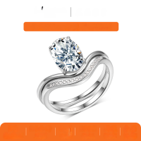 wholesale S925 Silver Set Oval Moissanite Ring Combination Standalone Store Best-Seller Fashion Classic Style Iridescent Sparkle-Gold 2.5 carats (with certificate) >8 US