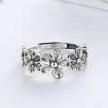 wholesale S925 Sterling Silver Cloud Tide Pavilion Korean-style Creative Small Fresh Flower Row Ring Pastoral Sweet and Versatile Open-ended Ring-0-1