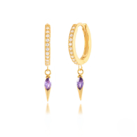 wholesale S925 Sterling Silver Zircon-studded Conical Rivet Ear Cuff, A Hot-selling Cross-border Ear Accessory With An Ins Style-Gold-Purple Diamond