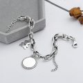 wholesale S925 Sterling Silver Circle Link Chain Bracelet with Bear Pendant, Floral Edge Pattern, Smiley Face, and Letter Charms-0-1