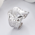 wholesale S925 Sterling Silver Wide Asymmetrical Geometric Crinkle Texture Open Ring Ins Light Luxury Style Design-0-0