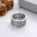 wholesale S990 Silver Antiqued Matte Wide Hollow Heart Sutra Ring with Ethnic Tribal Pattern for Index Finger-0-2