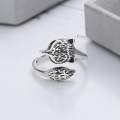 wholesale S925 Sterling Silver Vintage Heavy Duty Exquisite Fox Design Openwork Eye Detailed Adjustable Ring-0-1