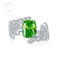 wholesale S925 Silver, Mu Jing Jewelry New Green Diamond Ring Leaf Small Fresh Inlaid High Carbon Diamond Niche Design for Women-R641 Green Diamond No. 7