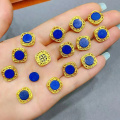 wholesale S925 silver gold-plated natural lapis lazuli accessory spacer bead hand plaque drop bracelet necklace DIY semi-finished product-0-1
