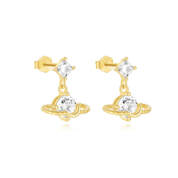 wholesale S925 Sterling Silver With Zircon, Pearl, And Planet Design Earrings, Trendy In-Gold#3 925 Silver