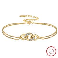 wholesale S925 Sterling Silver Cloud-Pull Bracelet with 4A Zircon Inlaid Diamond, Adjustable Twisted Jewelry Factory Direct-4A Eight Hearts and Eight Arrows White Zirconium Electroplated 14K Gold 17+4cm 2.8g