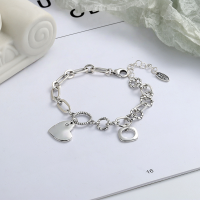 wholesale S925 Sterling Silver Korean Style Ins Wind Thick Chain Heart English Openwork Square Pendant Bracelet for Women-YS113/approx. 10.9g 925 silver
