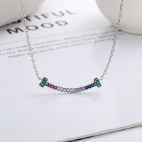 wholesale S925 Sterling Silver Korean-style One-word Smile Gradient Zircon Rainbow Simple and Fresh Pendant Necklace for Women-YL402M/approx. 4.4g 925 silver