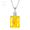 wholesale S925 silver new jewelry women's high-carbon diamond rectangular yellow diamond necklace-0-0
