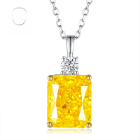 wholesale S925 silver new jewelry women's high-carbon diamond rectangular yellow diamond necklace-N025 Ice Flower Yellow Diamond Necklace>925 Silver