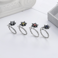 wholesale S925 Sterling Silver Vintage Matte Branch Texture Creative Ring Setting with Red Zirconia Flower Adjustable Open Ring-YJ673M White/approx. 3.7g 925 silver