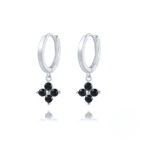 wholesale S925 Sterling Silver Zircon Snowflake Hoop Earrings, Creative Fashion Earrings-White Gold-Black Diamond