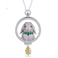 wholesale 925 Sterling Silver New 15mm High Carbon Diamond 7*10 Adorable Cute Bunny Luxurious Full Diamond Pendant for Women-N202 Yellow Diamond Rabbit [with chain] &gt;925 silver