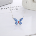 wholesale S925 Sterling Silver Small Fresh Chain Spliced Bead Drop Glaze Butterfly Fluttering Elegant Collarbone Necklace-0-0