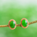 wholesale Rose gold-plated 925 silver inlaid with Hetian jade earrings, court-style ancient elegance gemstone stud earrings-0-0