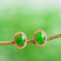 wholesale Rose gold-plated 925 silver inlaid with Hetian jade earrings, court-style ancient elegance gemstone stud earrings-5*7mm Cabochon Jasper Earrings 925 Silver