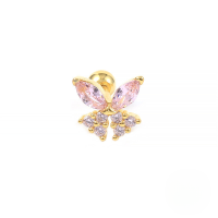 wholesale S925 Sterling Silver Single Butterfly-shaped Screw Ear Cuff, Cross-border Creative Fashion Earring-Gold Single-Pink Diamond