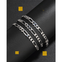 wholesale 925 Sterling Silver 5mm Mother and Son Chain Necklace for Men, European and American Hip Hop Jewelry, Silver Processing Customization, Farrow Silver Chain for Women-5mm flattened mother and child 3+1 chain, 45cm, approximately 12.2g  925 silver