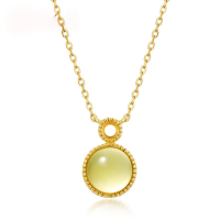 wholesale Metal: 925 Silver Plated with 10K Gold Japanese and Korean lightweight luxury circular amber geometric pendant necklace for women, new pastel color candy-style necklace-Amber 925 silver