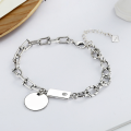 wholesale Metal material S925 sterling silver bracelet with horseshoe letters, hand-woven round tag, fashionable Korean style, minimalist and versatile women's accessory, trendy gift-0-0