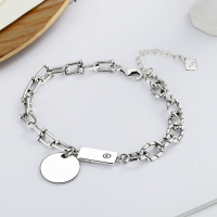 wholesale Metal material S925 sterling silver bracelet with horseshoe letters, hand-woven round tag, fashionable Korean style, minimalist and versatile women's accessory, trendy gift-YS049/approx. 9.4g 925 silver