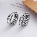wholesale S925 sterling silver vintage distressed Thai silver striped hollow-out creative patchwork street-style earrings ear cuffs-0-0