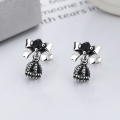 wholesale S925 Sterling Silver Antique Bow Bell Pendant Earrings for Women, Versatile Niche Design Elegant Earrings-0-0