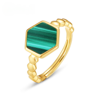 wholesale S925 Sterling Silver Vintage Japanese Korean Style Geometric Sixpence Malachite Ring Minimalist Versatile Women's Wholesale from Manufacturer-10K gold + swimming paint Adjustable opening