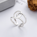 wholesale S925 Sterling Silver Geometric Irregular Line Wide Band Open Ring FashionStyle Index Finger Ring-0-0