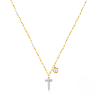 wholesale 925 Sterling Silver Exquisite Flower Cross Zircon Pendant Choker Necklace,ins-Gold 925 silver