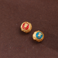 wholesale S925 Silver Gold Plated Enamel Fired Blue Formless Buddha Old Style Round Bead Loose Bead Spacer Bead Stringing Bead DIY Jewelry Accessories-0-8