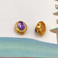 wholesale S925 gold-plated silver oval through-hole natural amethyst calabash DIY semi-finished bracelet and necklace-0-18