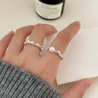 wholesale S925 Sterling Silver Crushed Ice Pearl Ring for Women, Small and Fashionable, Versatile and Elegant, Minimalist Style with a Sense of Sophistication-Sterling silver