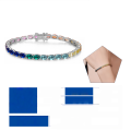 wholesale Metal material cross-border hot-sellinghip-hop 4*6 colorful tennis chain lab-grown pink and blue sapphire bracelet trendy and versatile-0-6