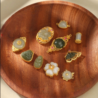 wholesale Gold-plated 925 Silver Inlaid with White Jade Four-Leaf Clover Lucky Bead DIY Bracelet Spacer Bead Necklace Pendant Jewelry Accessory-Jade barrel beads