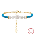 wholesale 14K Gold, S925 Sterling Silver, Turquoise, Natural Freshwater Pearl Adjustable Bracelet for Cross-Border Wholesale-0-4