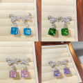 wholesale 925 Sterling Silver Bow Stud Earrings Women's Live Stream Hit Versatile Fashion Zircon Earrings Gemstone Ice-Cut Drop Style-0-0