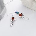 wholesale S925 Sterling Silver Retro Vintage Drip Glaze Iridescent Fox Tail with South Red Fox Ear Studs-0-2